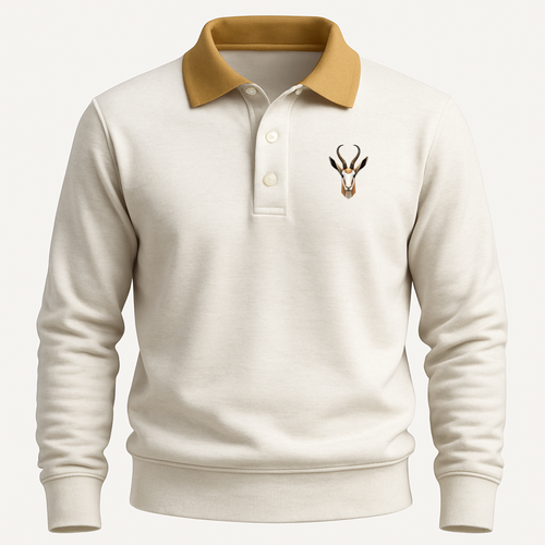 Die Wit Kant  (White Long Sleeve Retro Collared Rugby Jersey)